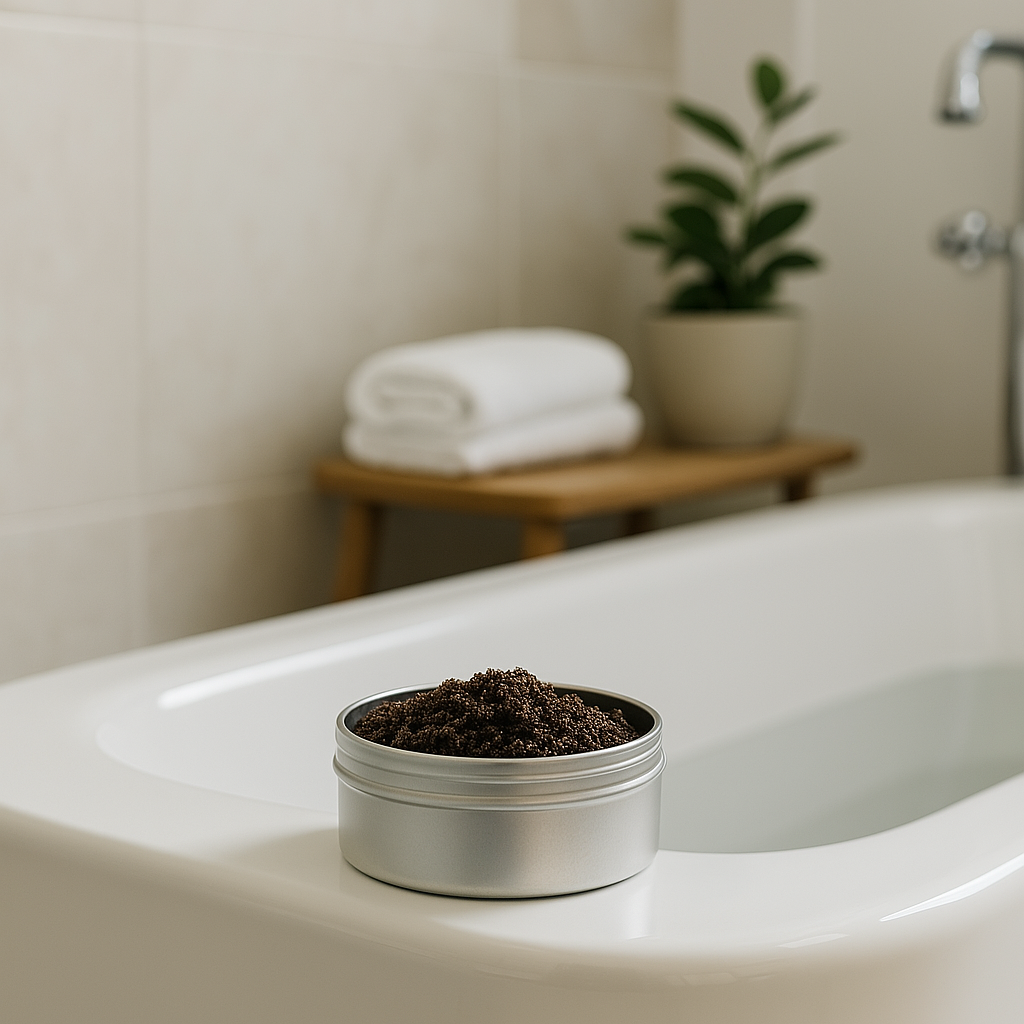 body scrub setting on the edge of a bath tub